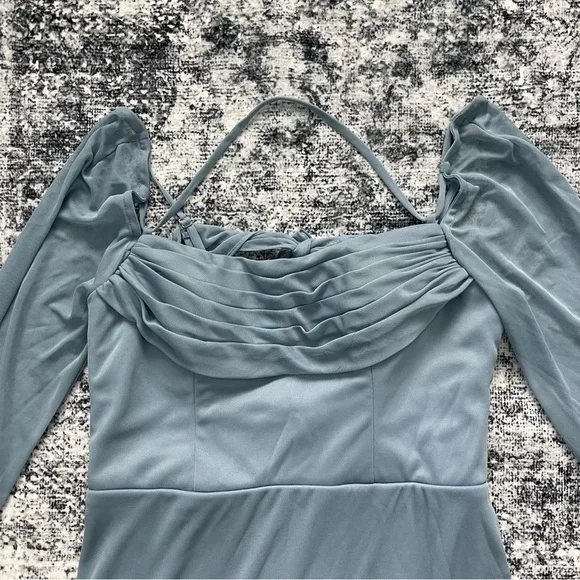 🥒 Azazie Abriana Long Sleeve Princess Halter Floor Length Bridesmaid Dress 6 - Picture 8 of 9